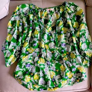 Rebecca Taylor Flowered Blouse Tie Neck